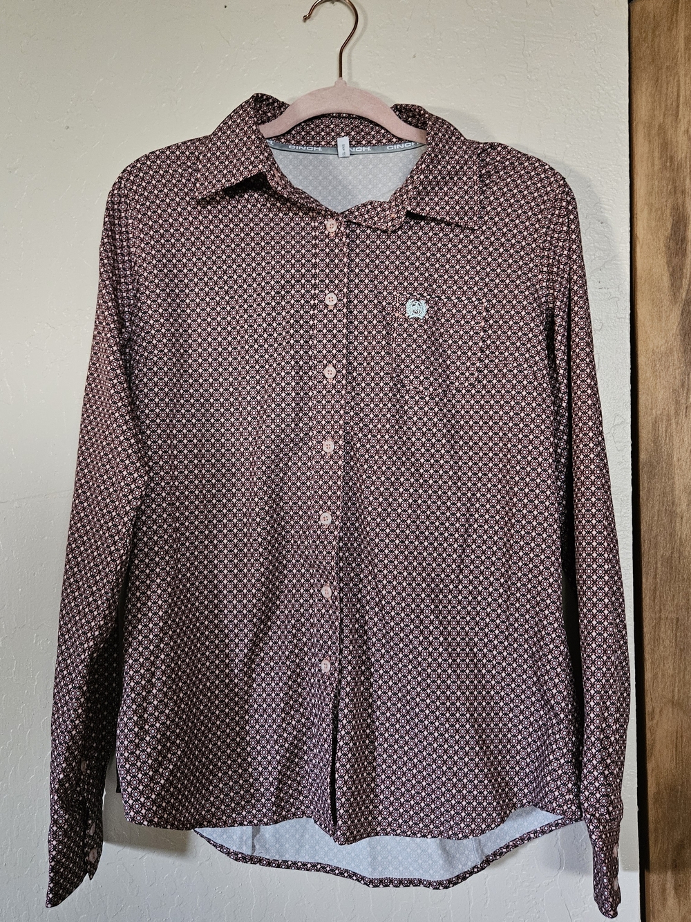 Women's Patterned Long-Sleeve Shirt - Burgundy